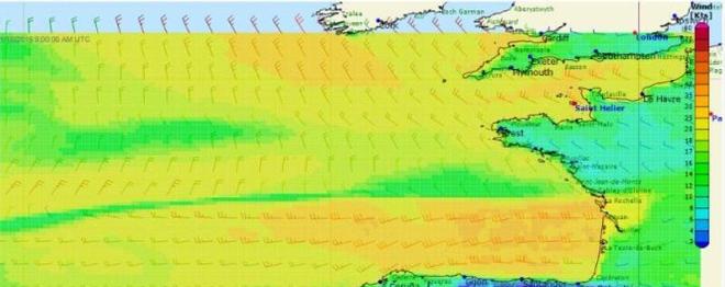 A screen grab from Concise 10 predicting the weather for their proposed start of their delivery from the UK to the RORC Transatlantic Race in Lanzarote on Friday 20 November © RORC